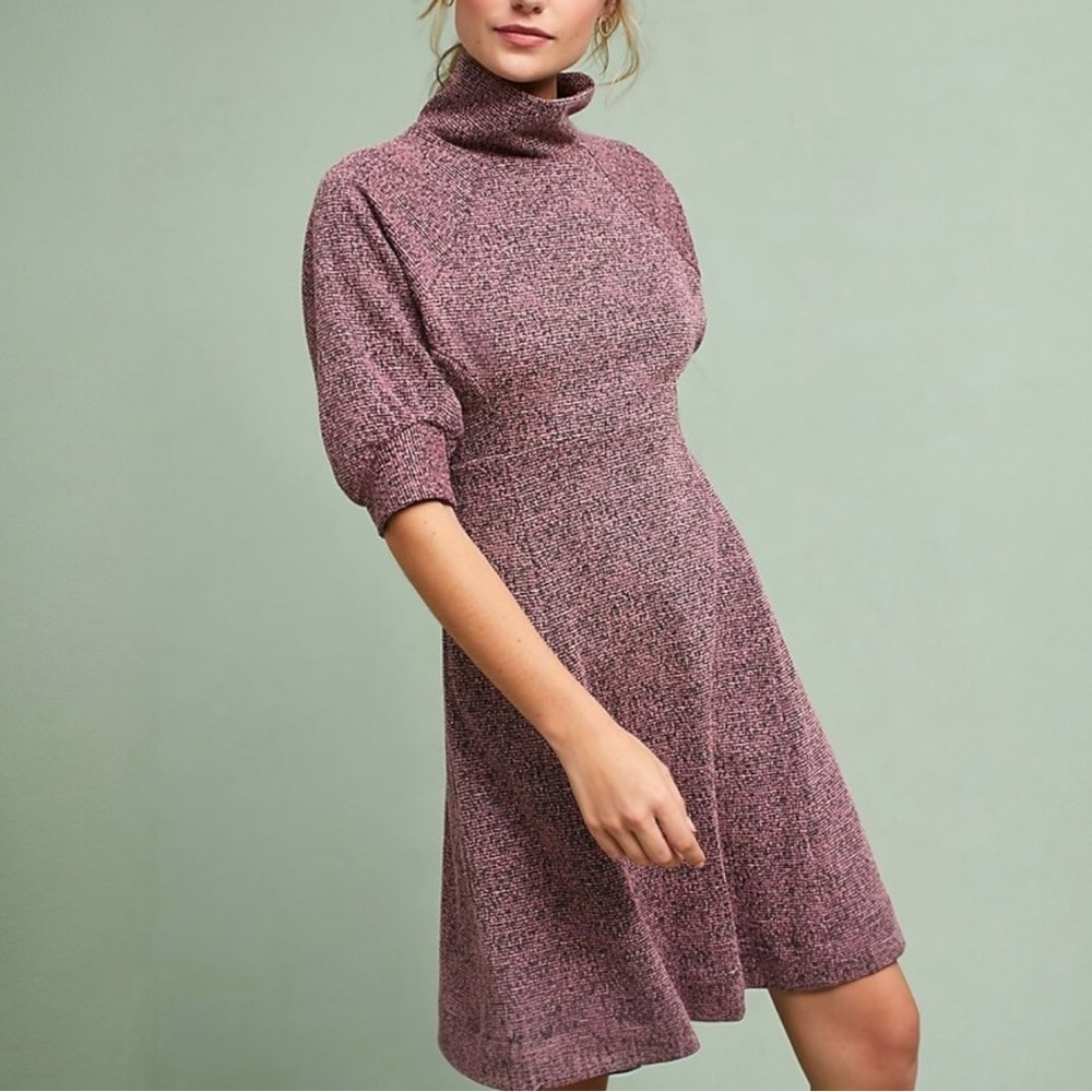 Anthropologie Maeve Eden Fit & Flare Mini Dress Size S Boucle Knit Pink Black